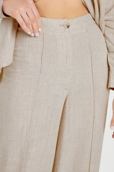 Long Tall Sally Stone Brown Linen Pleated Wide Leg Trousers