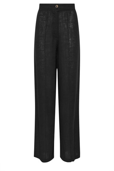 Long Tall Sally Black Linen Pleated Wide Leg Trousers