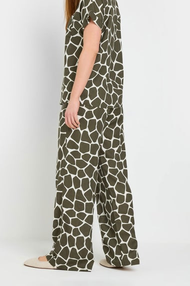 Long Tall Sally Khaki Green Giraffe Print Wide Leg Trousers