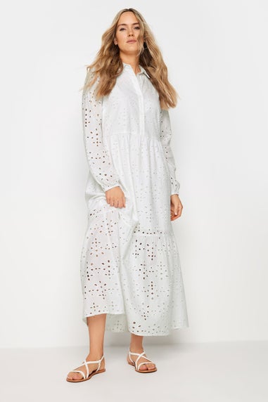 Long Tall Sally White Broderie Anglaise Maxi Shirt Dress