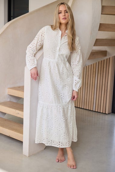 Long Tall Sally White Broderie Anglaise Maxi Shirt Dress