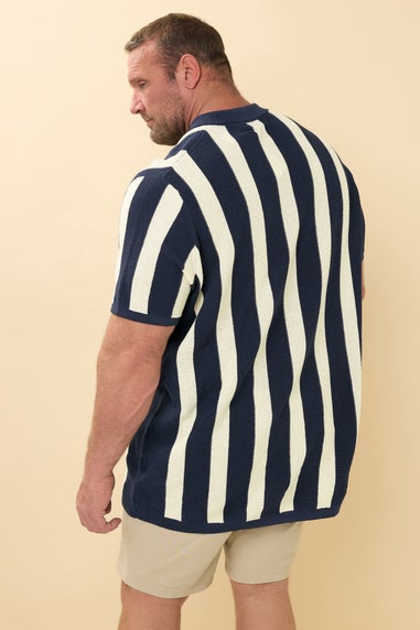 BadRhino Navy Blue & Cream Stripe Knitted Shirt