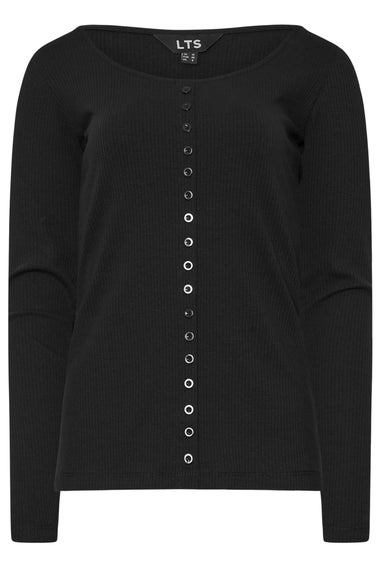 Long Tall Sally Black Ribbed Button Long Sleeve Top