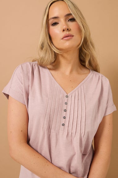 Long Tall Sally Light Pink Cotton Short Sleeve Henley Top