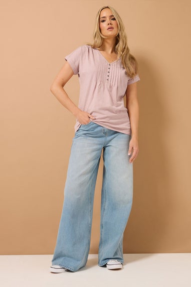 Long Tall Sally Light Pink Cotton Short Sleeve Henley Top
