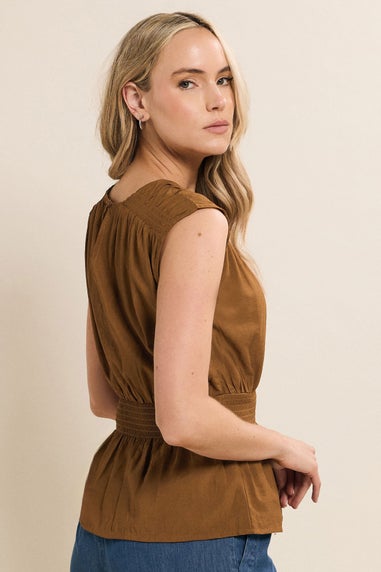 Long Tall Sally Brown Shirred Waist Top