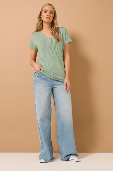 Long Tall Sally 2 Pack Sage Green & Pink Cotton Henley Tops