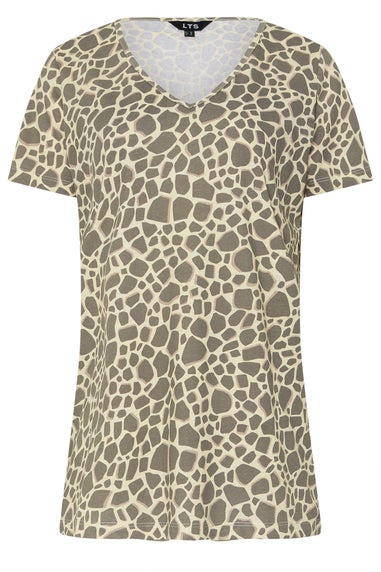 Long Tall Sally Grey Giraffe Print V-Neck T-Shirt