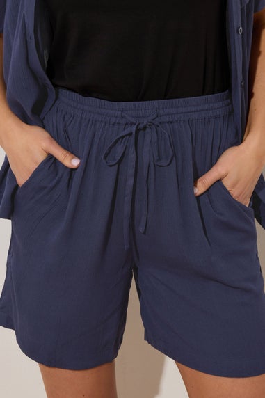 Long Tall Sally Navy Blue Cotton Crinkle Shorts