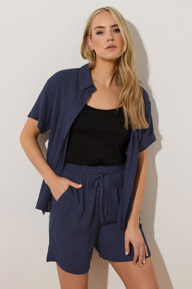 Long Tall Sally Navy Blue Cotton Crinkle Shorts