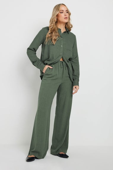 Long Tall Sally Khaki Green Linen Oversized Long Sleeve Shirt