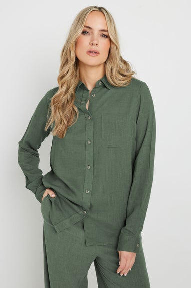 Long Tall Sally Khaki Green Linen Oversized Long Sleeve Shirt