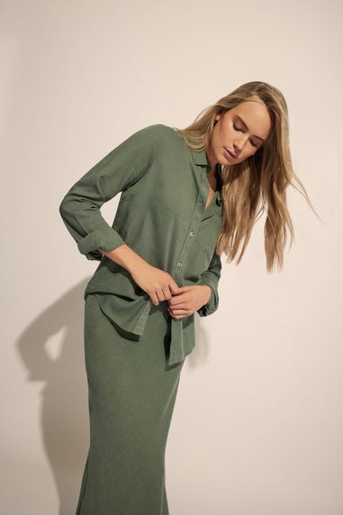 Long Tall Sally Khaki Green Linen Oversized Long Sleeve Shirt