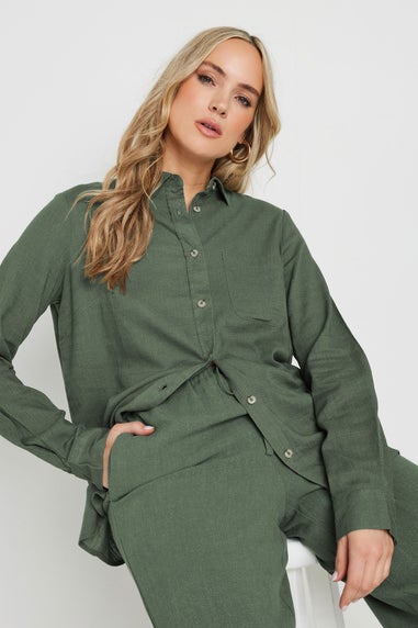 Long Tall Sally Khaki Green Linen Oversized Long Sleeve Shirt