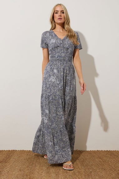 Long Tall Sally Navy Blue Abstract Tiered Maxi Dress