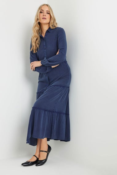 Long Tall Sally Navy Blue Acid Wash Tiered Dress