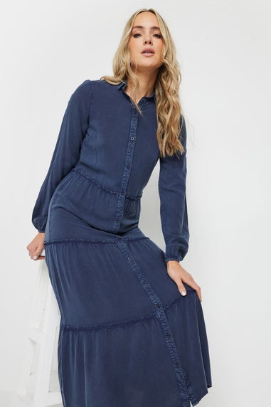 Long Tall Sally Navy Blue Acid Wash Tiered Dress