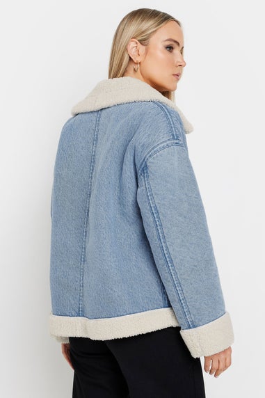 Long Tall Sally Light Blue Denim Borg Zip Jacket