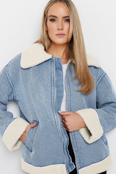 Long Tall Sally Light Blue Denim Borg Zip Jacket