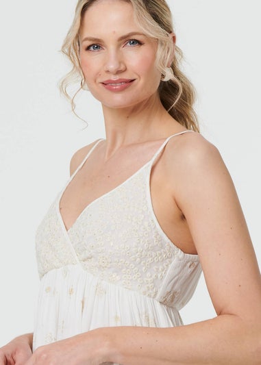 Izabel London White Textured Cami Strap Empire Maxi Dress