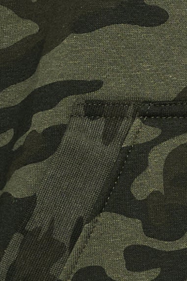Badrhino Dark Green Camo Print Zip Through Hoodie