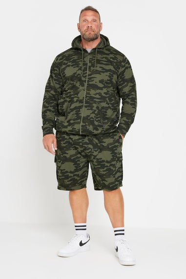 Badrhino Dark Green Camo Print Zip Through Hoodie