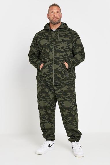 Badrhino Dark Green Camo Print Zip Through Hoodie