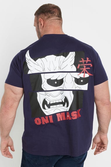 Badrhino Navy Blue Japanese Print T-Shirt
