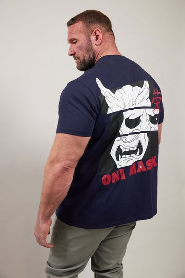 Badrhino Navy Blue Japanese Print T-Shirt