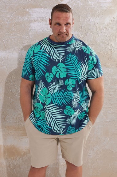 BadRhino Big & Tall Navy Blue Leaf Printed T-Shirt