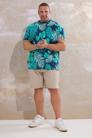 Badrhino Navy Blue Leaf Printed T-Shirt