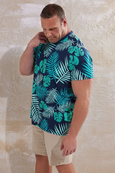 Badrhino Navy Blue Leaf Printed T-Shirt