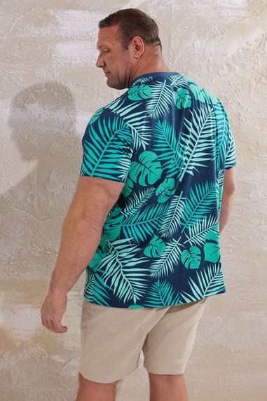 Badrhino Navy Blue Leaf Printed T-Shirt