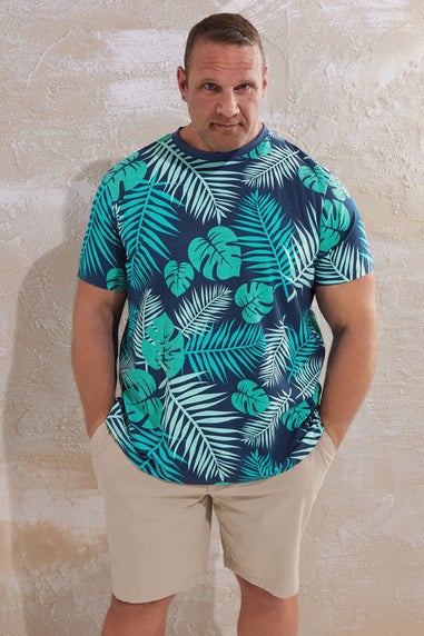 Badrhino Navy Blue Leaf Printed T-Shirt