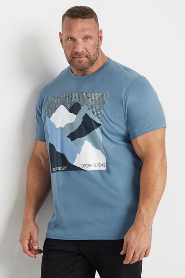 Badrhino Light Blue Abstract Mountain Print T-Shirt