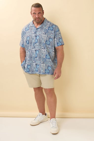 BadRhino Navy Blue Turtle Print Seersucker Revere Collar Shirt
