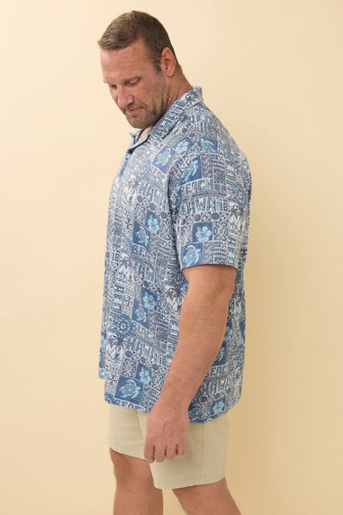 BadRhino Navy Blue Turtle Print Seersucker Revere Collar Shirt