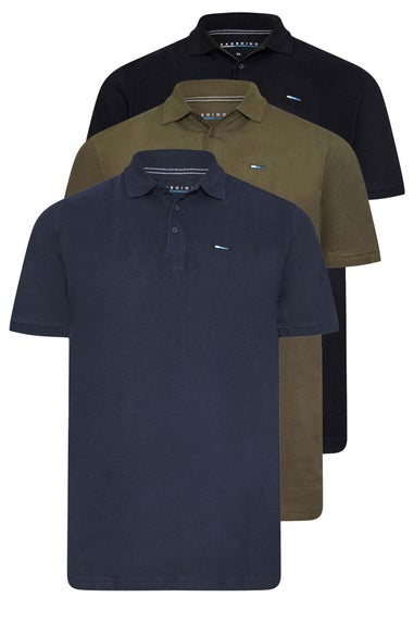 BadRhino Big & Tall Black/Navy Blue/Khaki Green 3 Pack Core Polo Shirts
