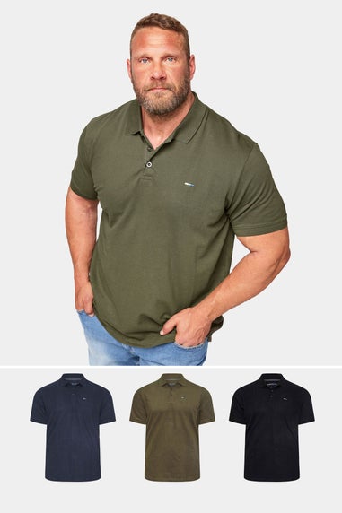 BadRhino Big & Tall Black/Navy Blue/Khaki Green 3 Pack Core Polo Shirts