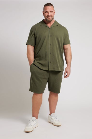 Badrhino Khaki Green Textured Jersey Shorts