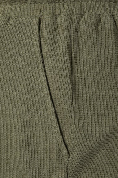 Badrhino Khaki Green Textured Jersey Shorts