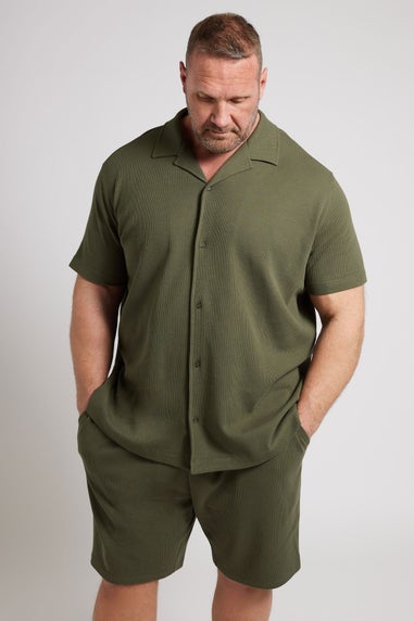 Badrhino Khaki Green Textured Jersey Shorts