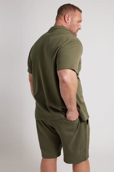 Badrhino Khaki Green Textured Jersey Shorts