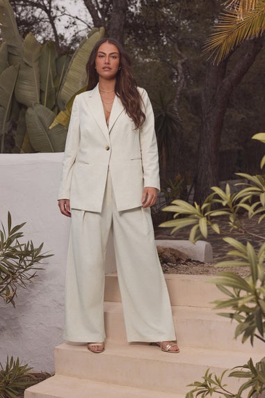 Evans Curve Natural Brown Linen Blazer