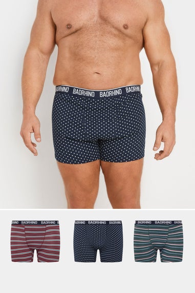 BadRhino 3 Pack Navy Blue Stripe & Spot Boxers