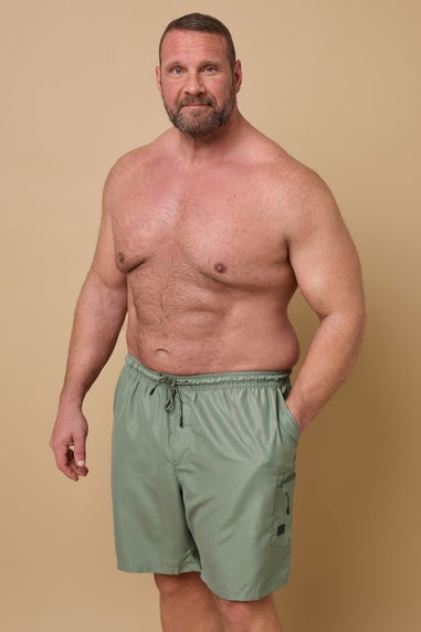 BadRhino Big & Tall Khaki Green Cargo Swim Shorts