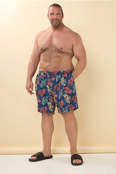BadRhino Navy Blue Lobster Print Swim Shorts