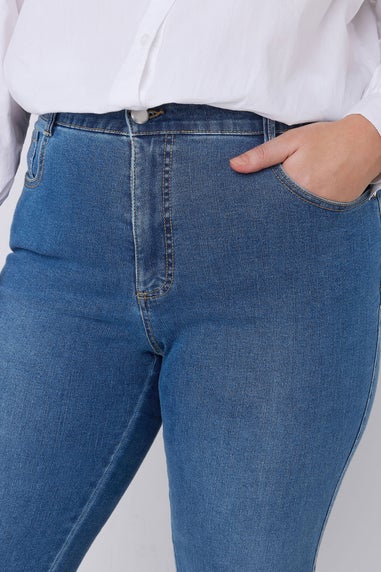 Evans Curve Fit Blue Mid Wash Straight Leg Jeans