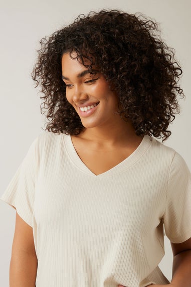Evans Curve Cream Premium Ribbed Modal Blend T-Shirt