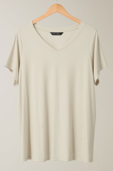 Evans Curve Cream Premium Ribbed Modal Blend T-Shirt